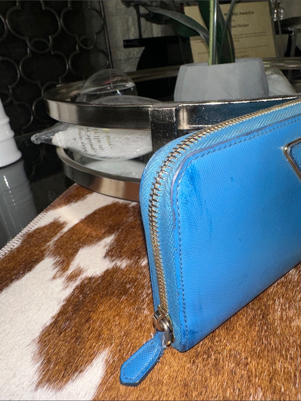 Prada Saffiano Zip Wallet in Blue with Silver Logo - Picture 5 of 11